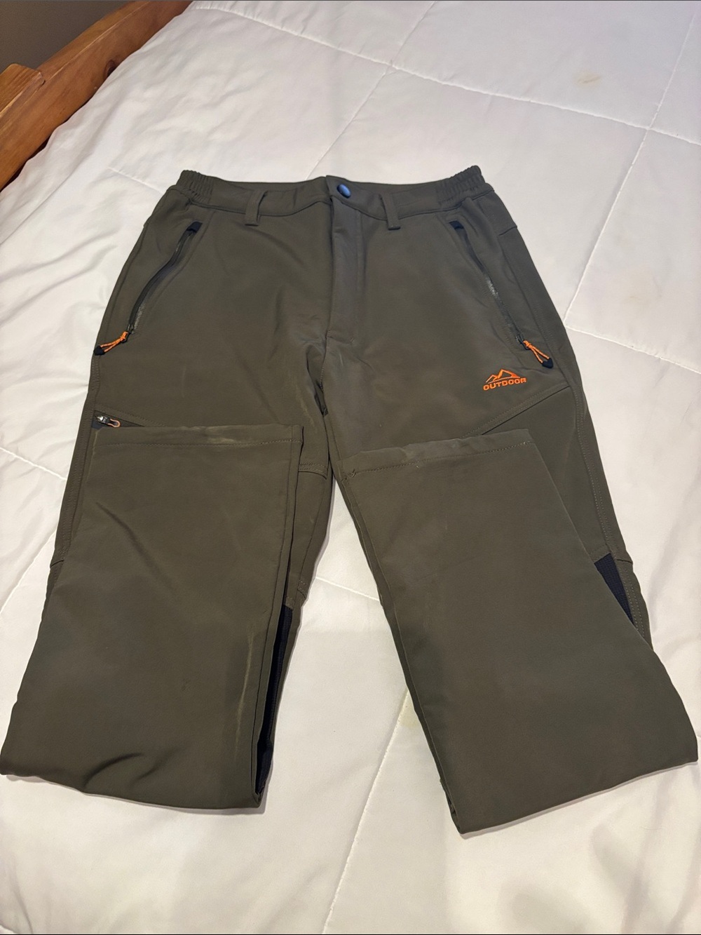 Magellan Outdoors Olive Green Kids Softshell Joggers with Orange Accents